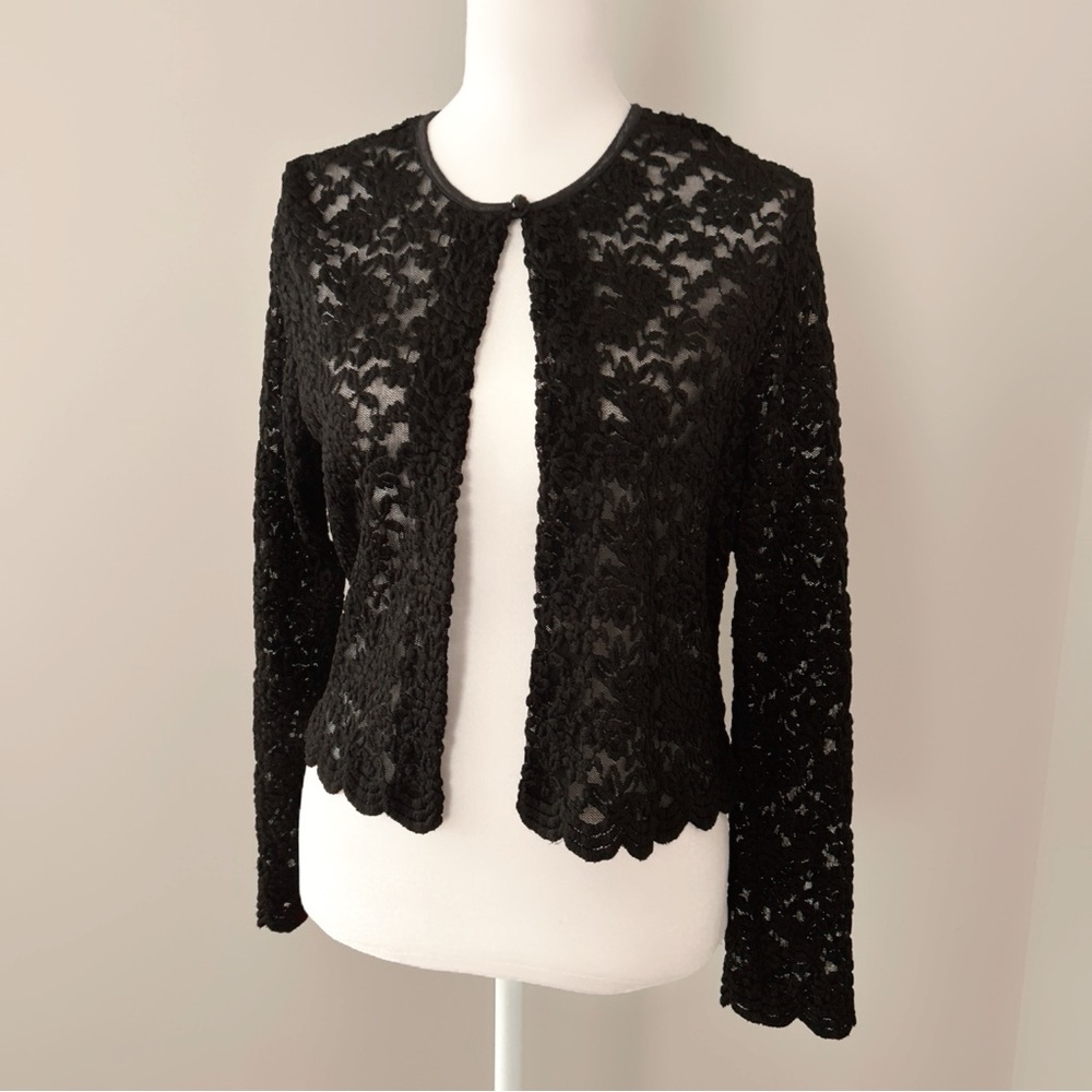 Dressbarn Collection Black Lace Open Front Cardigan Size S